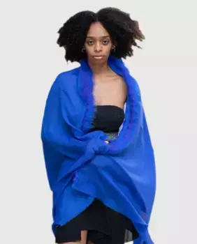 Синий праздничный платок из шерсти и перьев MR Complements, синий