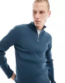Синий приталенный свитер на молнии 1/2 ASOS Essential