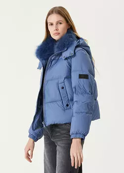 Синий пуховик с капюшоном Yves Salomon