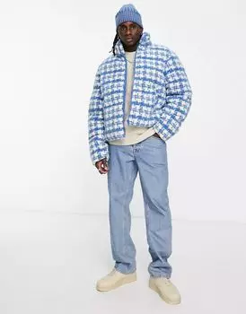Синий пуховик с принтом "гусиные лапки" ASOS