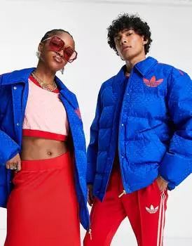 Синий пуховик унисекс с монограммой adidas Originals 'adicolor 70s'