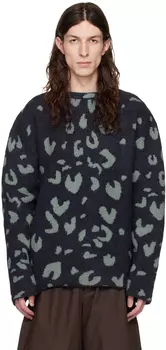 Синий с круглым вырезом с длинным рукавом и леопардовым принтом Jil Sander