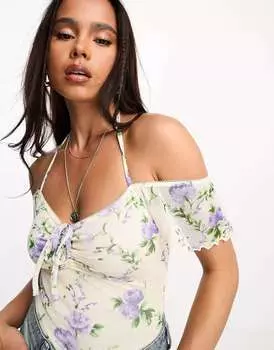 Синий сетчатый боди с короткими рукавами и короткими рукавами в стиле 90-х ASOS