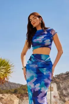 Синий сетчатый укороченный топ с принтом тай-дай QUIZ Clothing