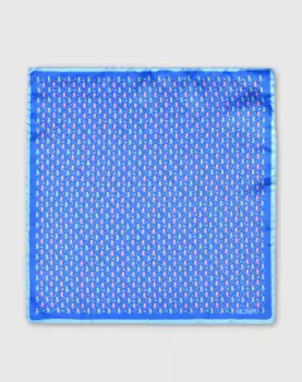 Синий шелковый шарф с принтом совы Olimpo