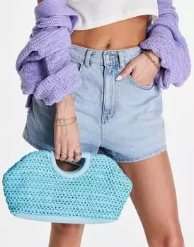 Синий соломенный клатч с вырезами ASOS DESIGN