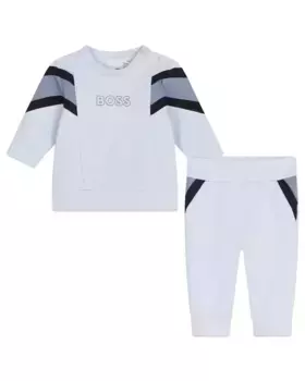 Синий спортивный костюм для мальчика с логотипом спереди BOSS Kidswear, светло-голубой