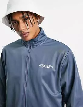 Синий спортивный топ на молнии с принтом MCM Topman