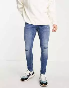 Синий спрей River Island на рваных джинсах