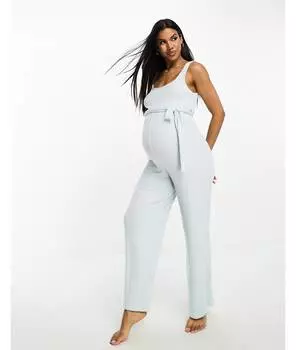 Синий супермягкий комбинезон в рубчик с квадратным вырезом ASOS DESIGN Maternity lounge ASOS Maternity