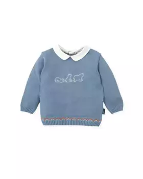 Синий свитер для мальчика с рисунком спереди Tutto Piccolo