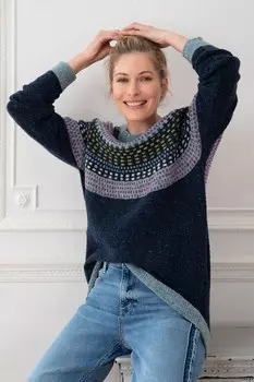 Синий свитер с кокеткой Celtic & Co Donegal и декоративной строчкой Celtic & Co. , синий