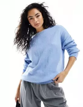 Синий свитер с вырезом-лодочкой и вырезом на спине ASOS