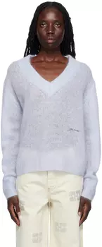 Синий свитер с вышивкой GANNI