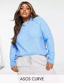 Синий свитер свободного кроя с круглым вырезом ASOS DESIGN Curve