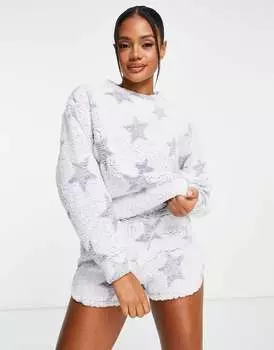 Синий свитшот борга ASOS Lounge Mix & Match Star