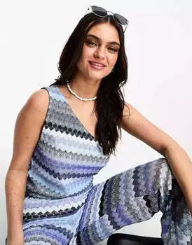 Синий топ на одно плечо с шевроном Vila