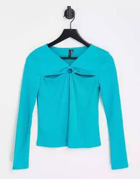 Синий топ с длинными рукавами и передом Vero Moda