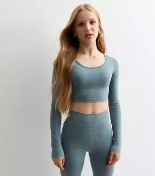 Синий топ с овальным вырезом для девочек New Look, синий