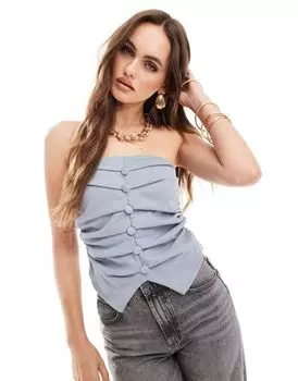 Синий топ с вырезом без бретелек River Island