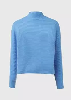 Синий топ с высоким воротником в рубчик Papaya, бежевый