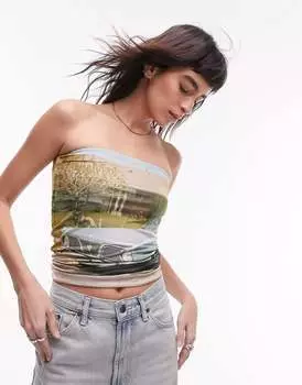 Синий топ Topshop Car с пейзажным принтом
