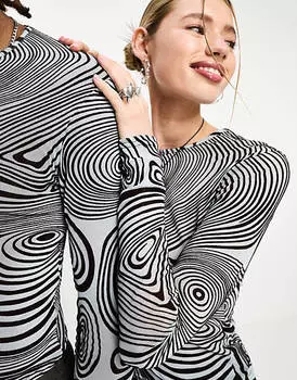 Синий топ унисекс с длинными рукавами и завитками COLLUSION