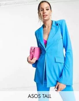 Синий трикотажный костюм-смокинг с разрезными рукавами ASOS Tall
