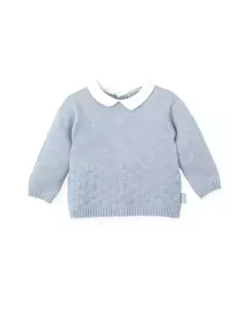 Синий трикотажный свитер для мальчика с контрастным воротником Tutto Piccolo