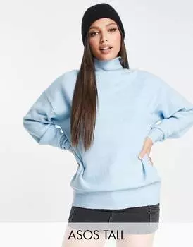 Синий удлиненный джемпер с высоким воротником ASOS DESIGN Tall