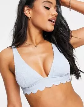 Синий удлиненный лиф бикини с фестонами Topshop