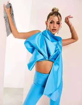 Синий укороченный атласный топ ASOS LUXE