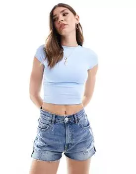 Синий укороченный топ с короткими рукавами ASOS DESIGN