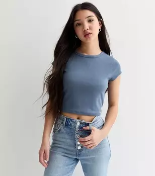 Синий укороченный топ с короткими рукавами для девочек New Look, синий