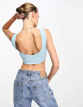 Синий укороченный топ в рубчик со шнуровкой спереди ASOS DESIGN