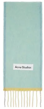 Синий узкий шерстяной мохеровый шарф Acne Studios, светло-голубой