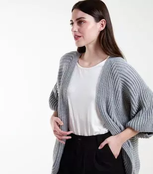 Синий ванильно-серый вязаный кардиган в рубчик Blue Vanilla, серый