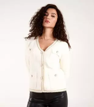 Синий ванильный белый кардиган из букле Blue Vanilla, белый