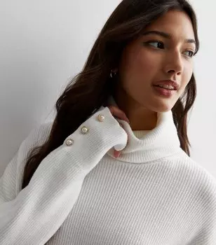 Синий ванильный с белым джемпер в рубчик с высоким воротником Blue Vanilla, белый