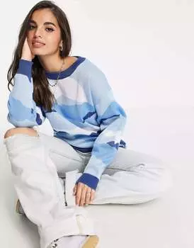 Синий вязаный джемпер Daisy Street с живописным принтом