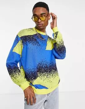 Синий вязаный джемпер оверсайз с пиксельным дизайном ASOS DESIGN