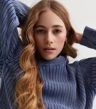 Синий вязаный джемпер в рубчик для девочек New Look, синий