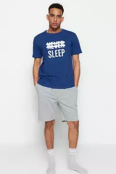 Синий вязаный пижамный комплект Trendyol