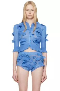 Синий вязаный топ с бабочками Coperni