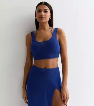 Синий вязаный укороченный топ с круглым вырезом New Look, синий