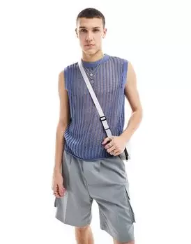 Синий вязаный жилет оверсайз крючком COLLUSION