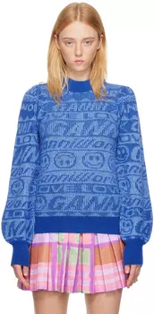 Синий жаккардовый свитер GANNI