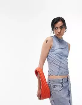 Синий жатый топ на бретелях Topshop