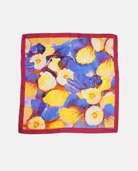 Синий, желтый и красный шелковый шарф с крупным цветочным принтом Fio de Marti, красный
