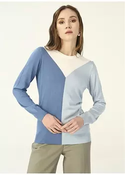 Синий женский свитер с круглым вырезом и узором People By Fabrika